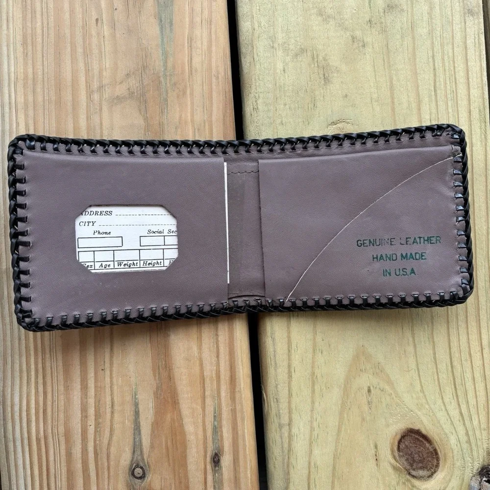 Vintage Eagle Leather Wallet Bifold Whipstitch Hand Tooled USA Made Freedom